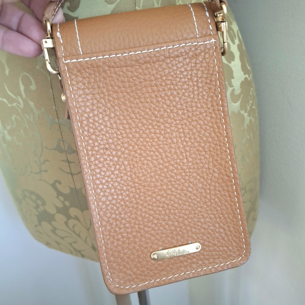 Gigi New York Liv Leather Pebble Grain Tan Pnone Crossbody Bag 7"x 4"in